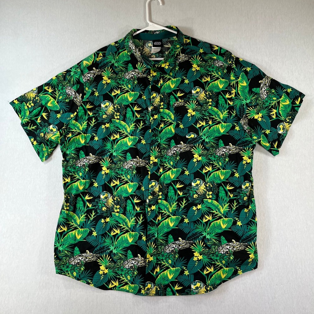 Star Wars Button Up Mens XXL 2XL R2-D2 Millennium Falcon Tropical Aloha Shirt